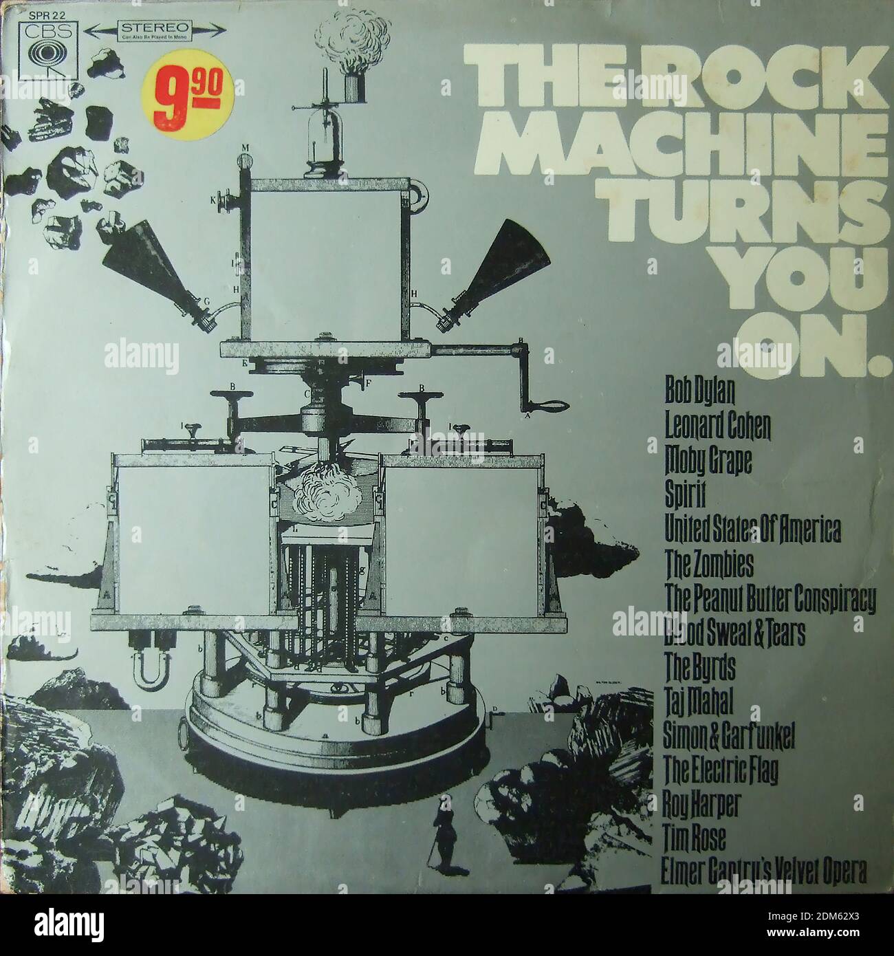 La machine à roche vous allume. -Bob Dylan,Leonard Cohen, Moby Grape, Spirit, États-Unis d'Amérique, The Zombies, The Peanut Butter Conspiracy, Blood Sweat & Tears, The Byrd - Vintage vinyle album cover Banque D'Images