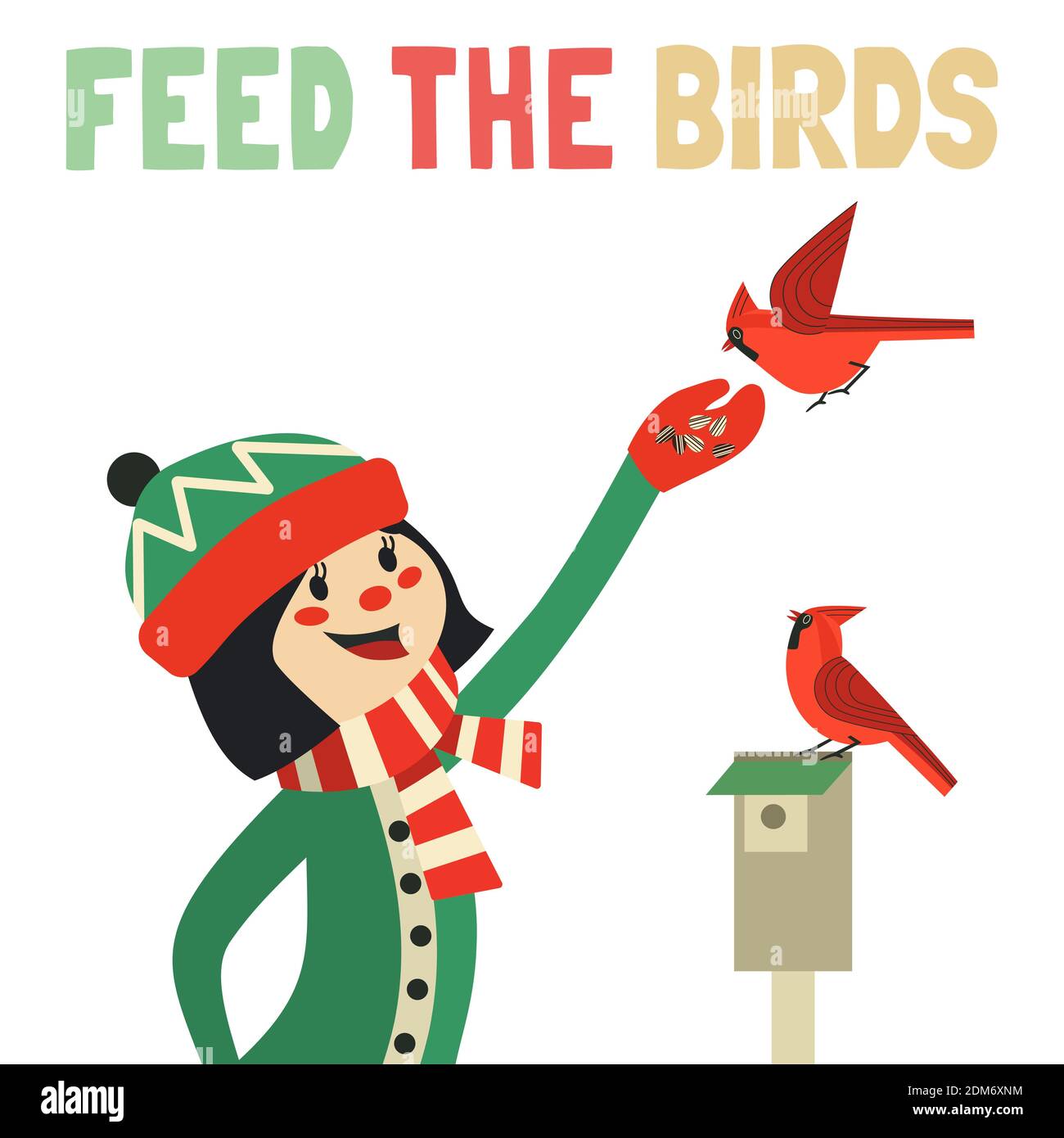 Affiche vectorielle plate pour nourrir les oiseaux Illustration de Vecteur