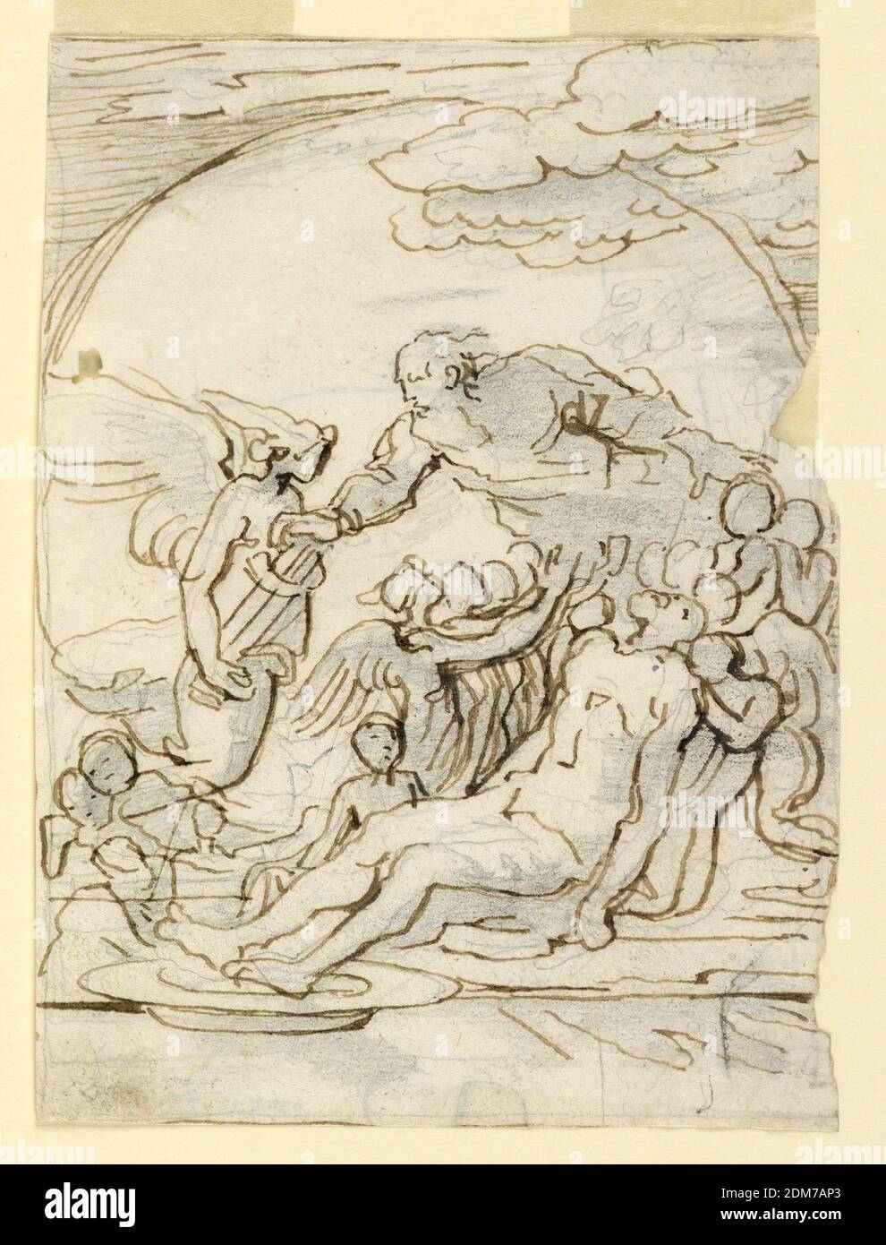 Esquisse, Deposition (?) Avec des figurines Heavenly, Fortunato Duranti, italien, 1787 - 1863, stylo et encre, graphite, sur papier, esquisse, dépôt (?) Avec figurines Heavenly, Rome, Italie, 1820–1850, dessin Banque D'Images