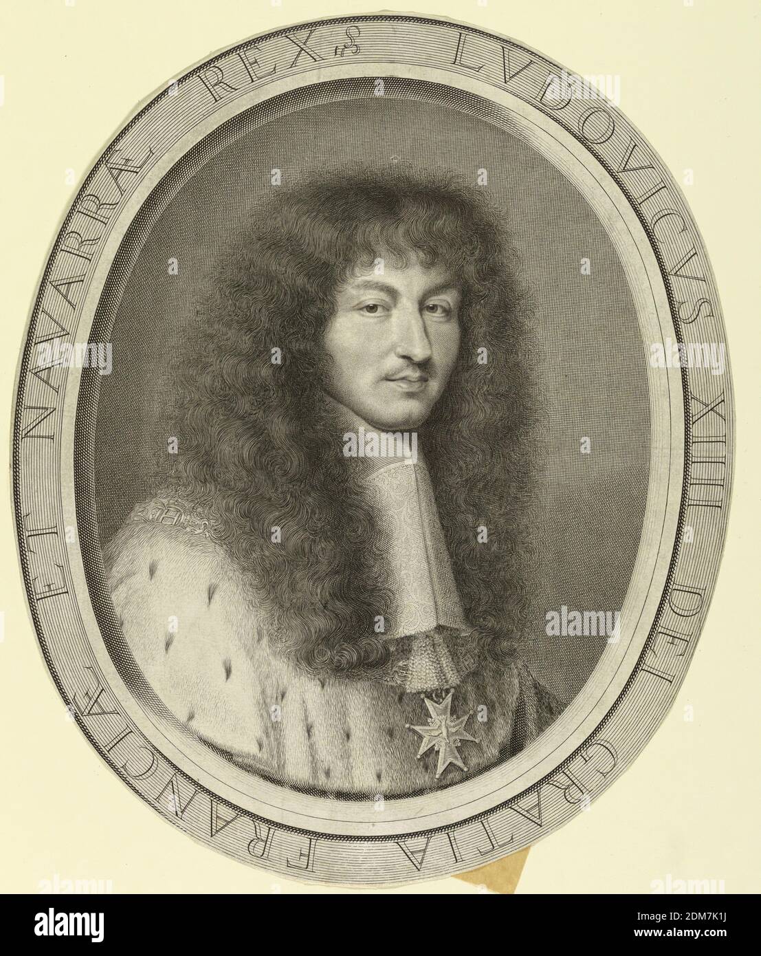 Portrait de Louis XIV, roi de France, Robert Nanteuil, français, 1623 – 1678, gravure sur papier, dans un cadre ovale est un portrait de Louis XIV, roi de France (1638-1715). Le sitter fait face à la droite et porte un cap d'hermine et l'ordre du Saint-Esprit., France, Paris, France, 1662, Imprimer Banque D'Images