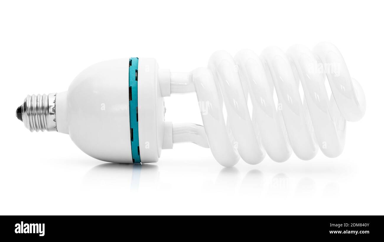 Ampoule fluorescente à économie d'énergie isolée sur fond blanc avec masque Banque D'Images