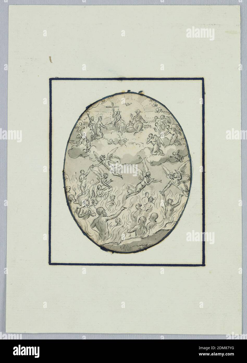 Scène du jugement dernier, plume et encre, pinceau et lavage gris sur papier, scène du jugement dernier., Italie, 17ème–19ème siècle, dessin Banque D'Images