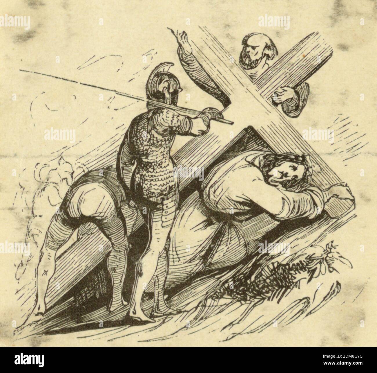 La dernière chute sous la Croix, gravure bois sur papier, Simon de Cyrène prend la croix., France, 1840, Imprimer Banque D'Images