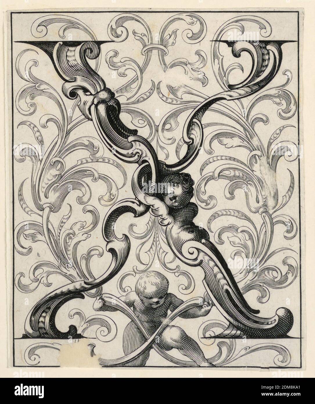 Panneau avec la lettre 'X' du 'Newes ABC Büechlein', Lukas Kilian, allemand, 1579 – 1637, engragé sur papier blanc cassé, UN garçon tient deux tiges, formant un ovale pointu dont la base est en forme de 'X'., Augsberg, Allemagne, 1627, Imprimer Banque D'Images