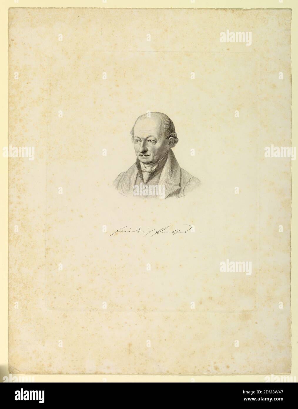 Portrait de Frèedrich Christoph Perthes, Julius Caesar Thaeter, allemand, 1804 - 1870, Otto Speckter, allemand, 1807 - 1871, gravure en acier sur papier, portrait en buste du marchand de livres, Frèedrich Cristoph Perthes (1772-1843), exposé à gauche. Il porte une bourse et un col haut. Inscrit au-dessous du centre (imitation de la signature): 'Frèedrich Perthes', et en bas à gauche: 'Otto Spekter gez.'; en bas à droite: 'J. Thaeter Gest.', Dresde, Allemagne, Californie. 1840–1850, Imprimer Banque D'Images