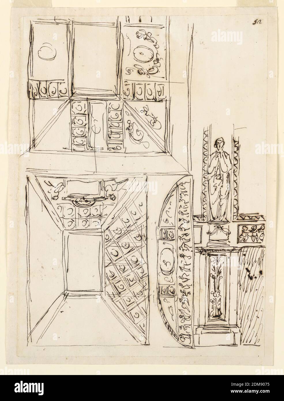 Dessins pour décorations de plafond et de mur, Giuseppe Barberi, italien, 1746–1809, stylo et encre brune sur papier blanc cassé, doublé, dessins pour décorations de plafond et de mur., Rome, Italie, 1746–1809, intérieurs, dessin Banque D'Images