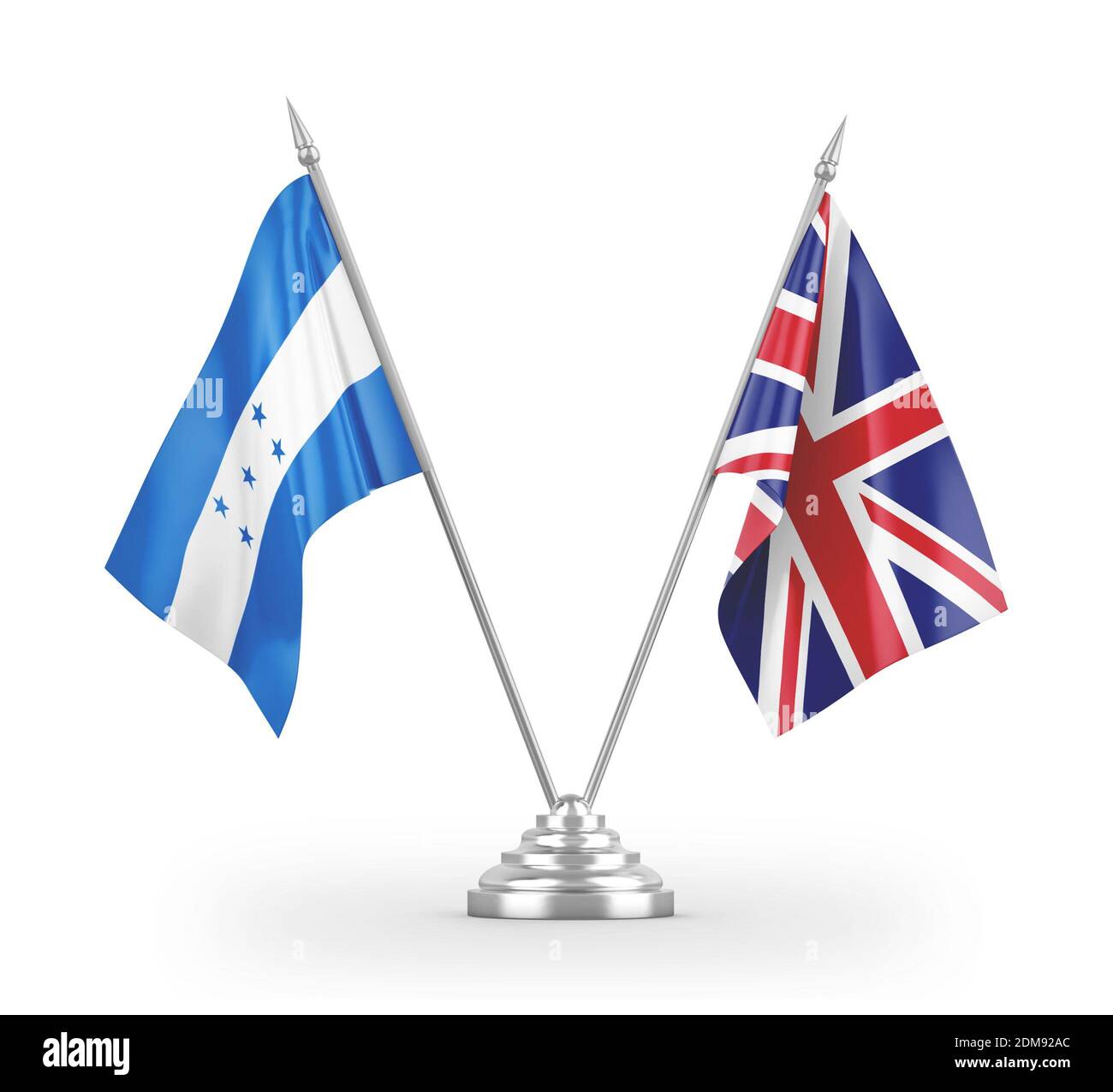 Drapeaux de table du Royaume-Uni et du Honduras isolés en 3D blanche rendu Banque D'Images
