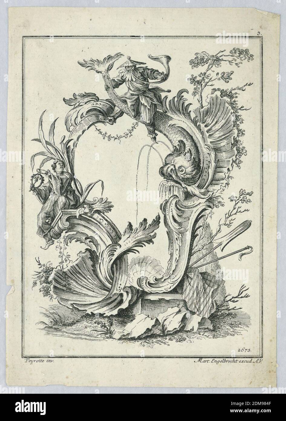 Cartouche avec motifs Chinoiserie, Alexis Peyrotte, français, 1699–1769, Martin Engelbrecht, allemand, 1684–1756, gravure sur papier, cartouche avec motifs Chinoiserie, France, ca. 1740, Imprimer Banque D'Images