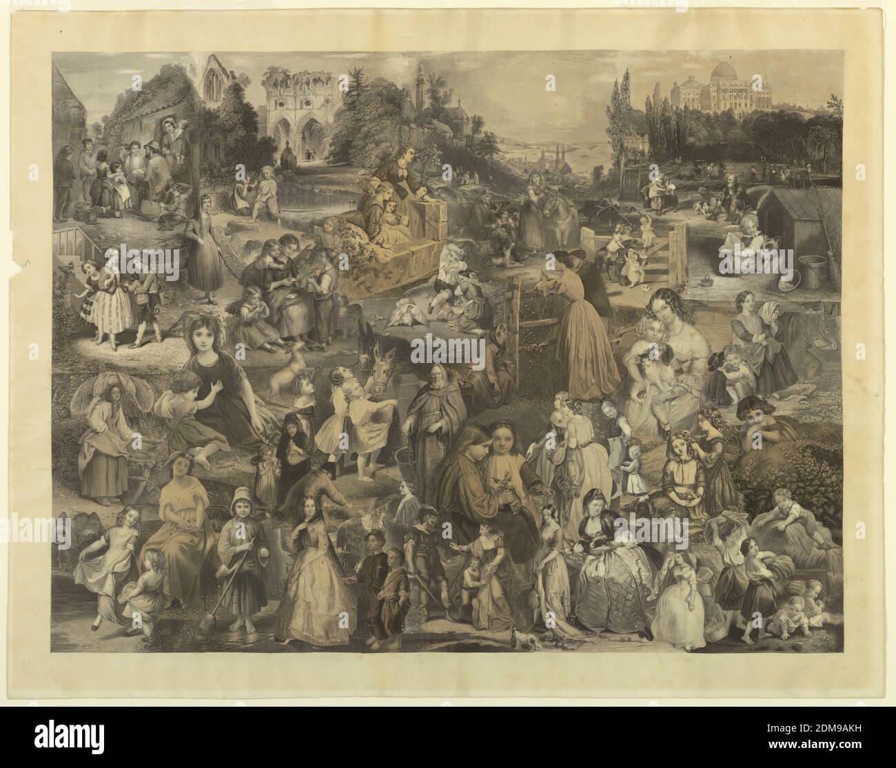 Montage sans titre de figures dans les paysages, gravures en acier découpées et montées, avec des ajouts de plume et d'encre sur le papier, scène de montage qui montre beaucoup de gens, principalement des femmes et des enfants, dans diverses activités dans un vaste paysage qui comprend une ruine gothique, la vallée du Rhin et le Capitole à Washington., Etats-Unis, 1850–60, conception graphique, impression Banque D'Images Montage sans titre de figures dans les paysages, gravures en acier découpées et montées, avec des ajouts de plume et d'encre sur le papier, scène de montage qui montre beaucoup de gens, principalement des femmes et des enfants, dans diverses activités dans un vaste paysage qui comprend une ruine gothique, la vallée du Rhin et le Capitole à Washington., Etats-Unis, 1850–60, conception graphique, impression Banque D'Images