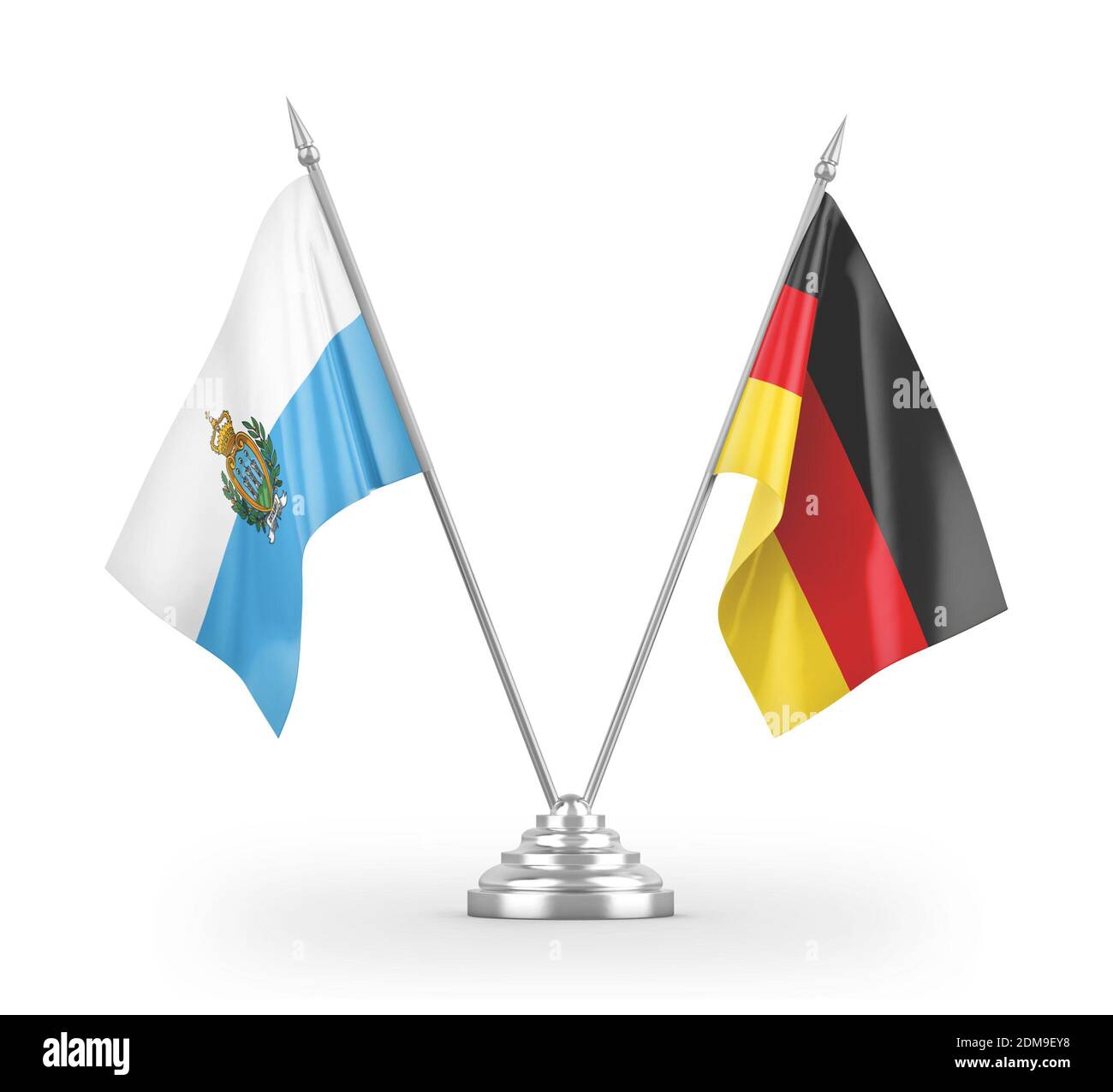 Drapeau de table de l'Allemagne et de Saint-Marin isolé sur 3D blanc rendu Banque D'Images