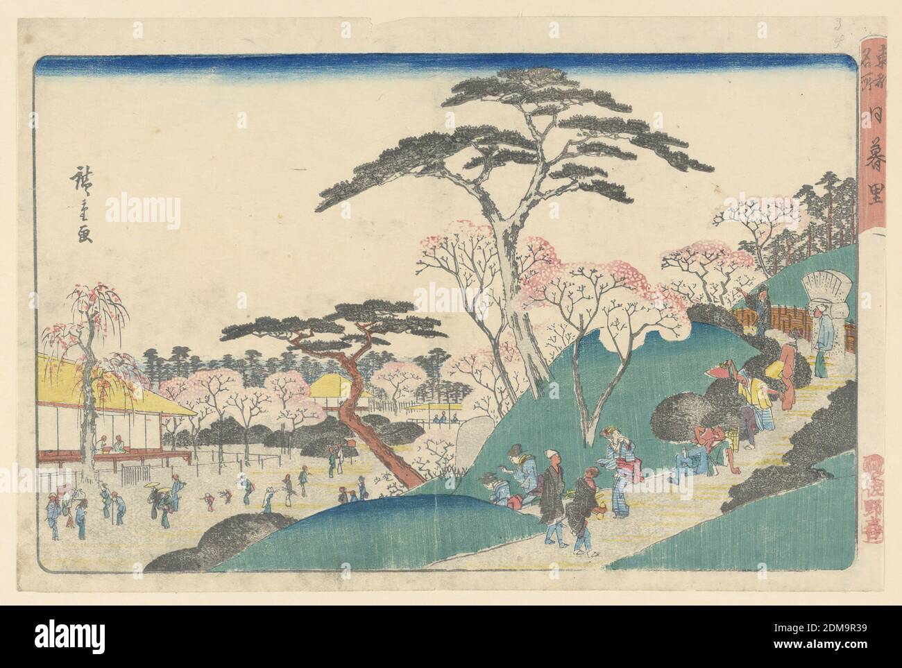 En admirant le paysage naturel, Ando Hiroshige, japonais, 1797–1858,  imprimé boisés à l'encre de couleur sur papier, cette scène printanière  montre un week-end de printemps traditionnel de personnes appréciant les  cerisiers en