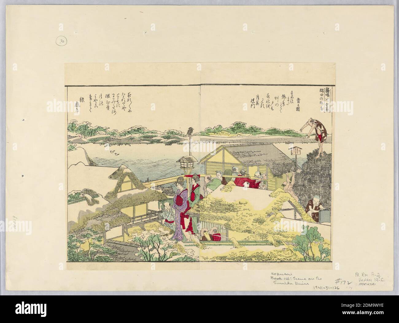 Scène sur la rivière Sumida, Katsushika Hokusai, 1760 – 1849, imprimé Woodblock (ukiyo-e) sur papier mûrier (washi), encre de couleur, Japon, 1760-1849, paysages, Imprimer Banque D'Images