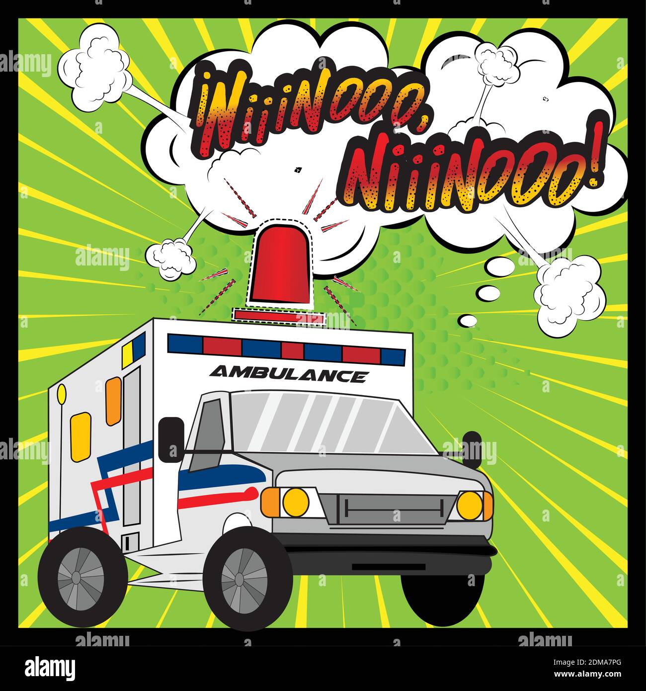 Bande dessinée ambulancier avec son Illustration de Vecteur