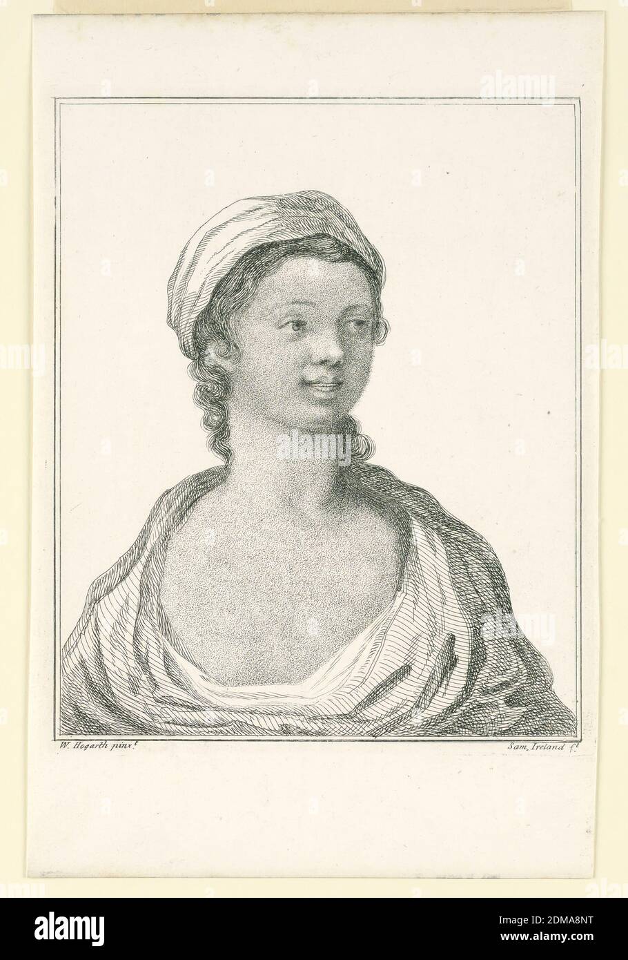 A Black Girl, Samuel Ireland, anglais, ca. 1744–1800, Samuel Ireland, anglais, env. 1744–1800, William Hogarth, anglais, 1697 - 1764, Etching et aquatint sur papier, Portrait d'une fille en vue frontale vers la droite. Mi-longueur, elle porte un mouchoir sur sa tête. Illustration pour l'Irlande, 'illustrations graphique...' I, 169., Angleterre, 1786, Imprimer Banque D'Images