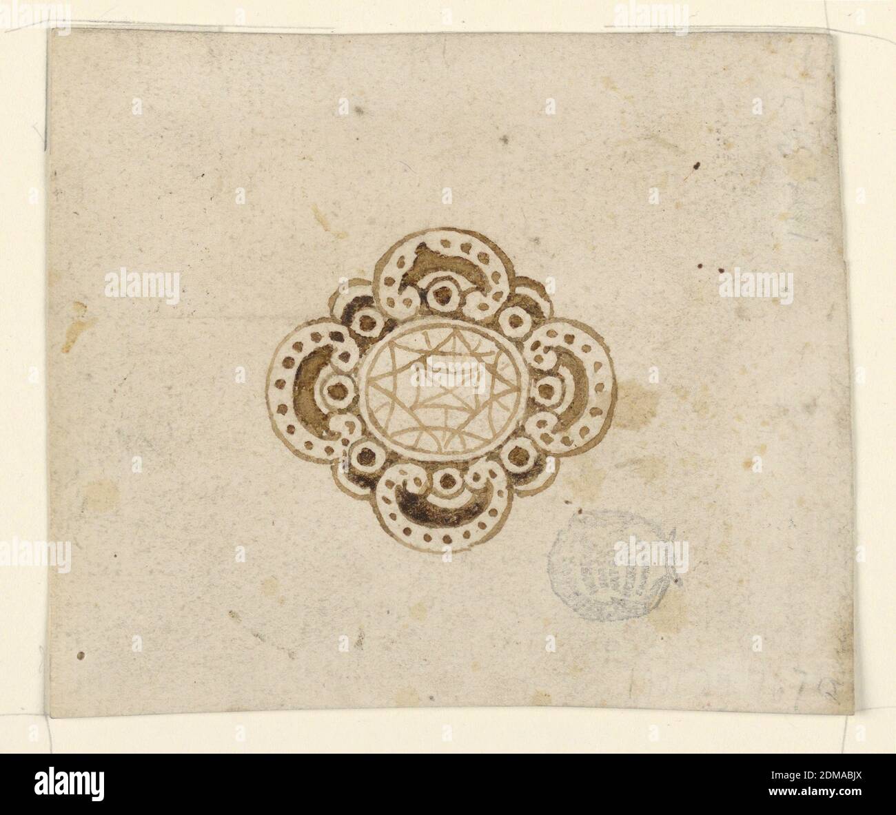 Design pour une broche, stylo et encre, pinceau et sépia sur papier, un  cadre de diamant oblong par volutes., Italie, 1820, bijoux, dessin Photo  Stock - Alamy