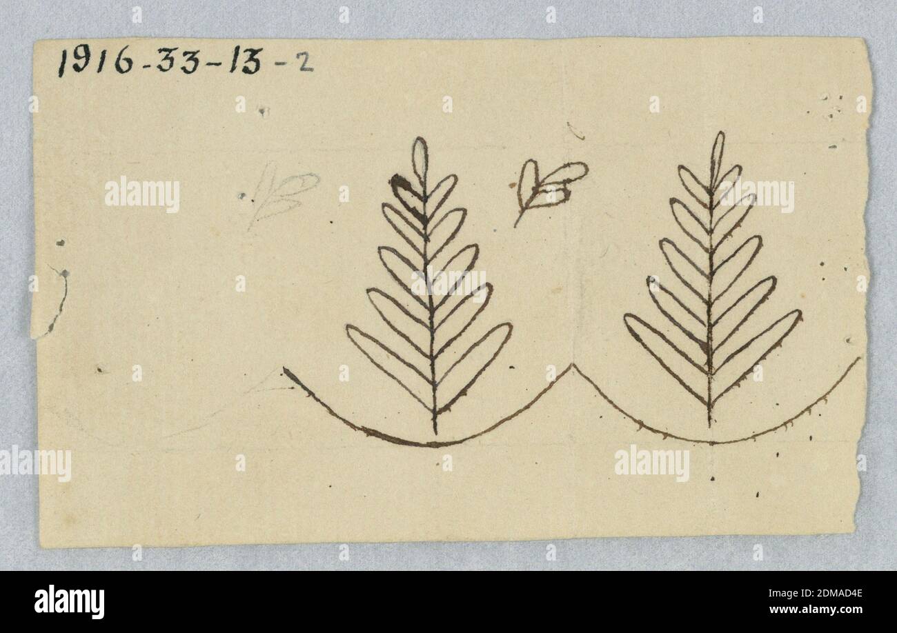 Design pour motif d'émeri, Graphite, pinceau et encre sur papier, piqué, motif de broderie, avant 1916, dessin Banque D'Images