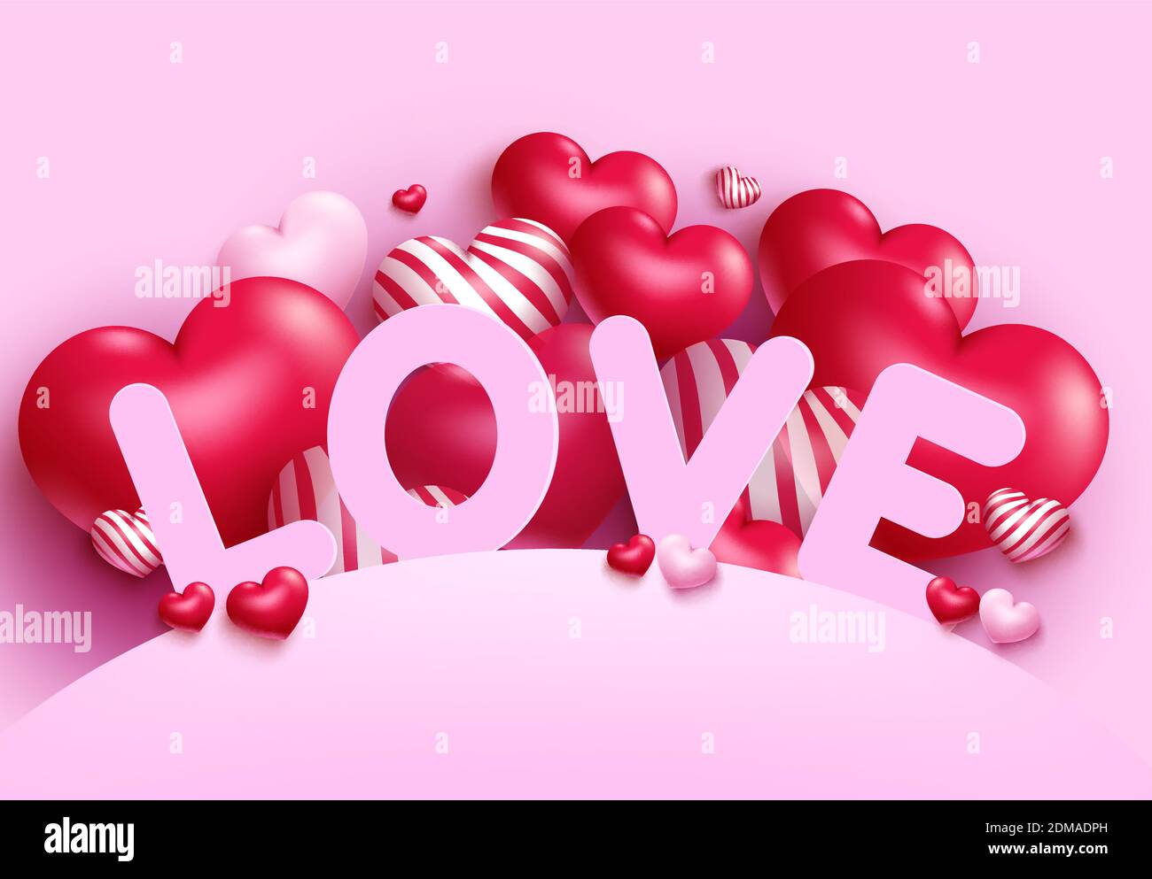 Design d'arrière-plan Love Vector. Saint-Valentin amour papier coupé texte avec coeur ballon pour romantique Saint-Valentin célébration de message d'accueil conception. Illustration de Vecteur