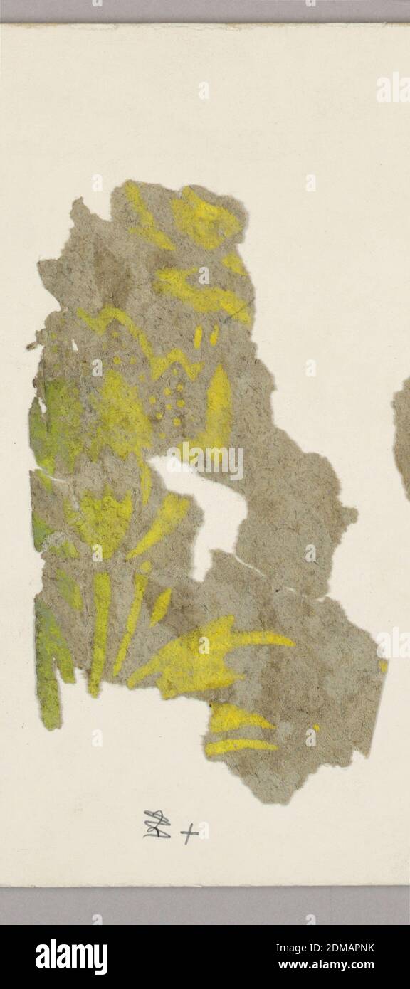 Flanc - fragment, imprimé en bloc, c'est un papier arc-en-ciel ou irisé. Imprimé en fleurs de type pochoir jaune et bleu., États-Unis, 1825–35, revêtements muraux, paroi latérale - fragment Banque D'Images