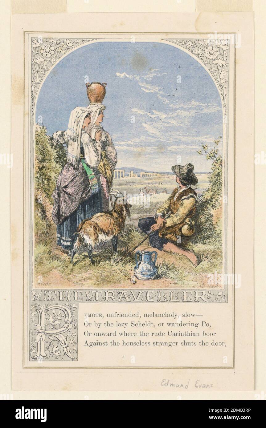 The Poems of Oliver Goldsmith (page de titre), Birket Foster, H. N. Humphreys, Edmund Evans, gravure sur bois, Angleterre, 1859, graphisme, impression Banque D'Images