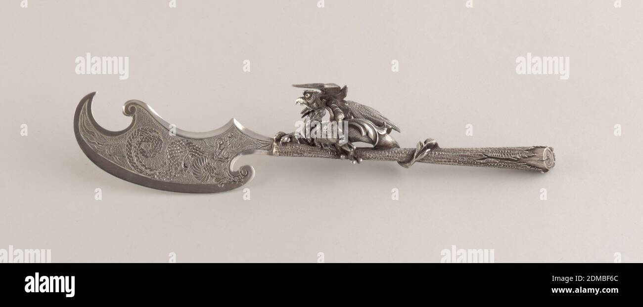 Couteau, Charles Victor Gibert, français, argent, acier, figurine dragon modélisée sur la poignée et dragon gravé sur la lame., ca. 1890, coutellerie, Arts décoratifs, couteau Banque D'Images