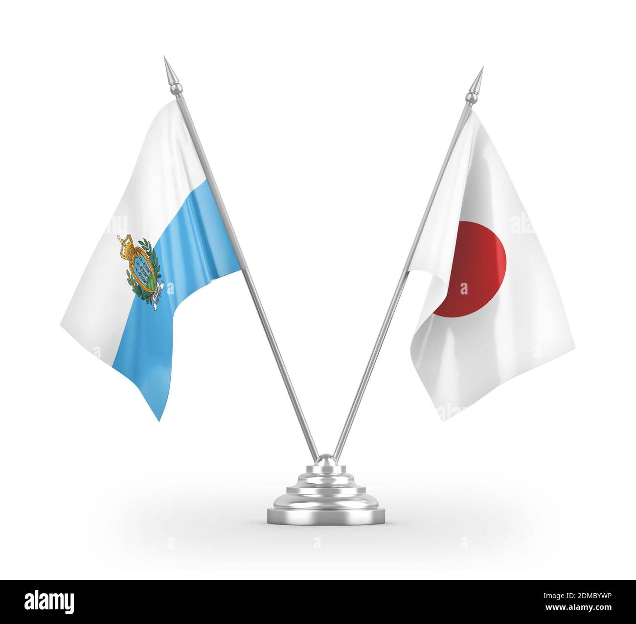 Drapeaux de table Japon et Saint-Marin isolés sur 3D blanc rendu Banque D'Images