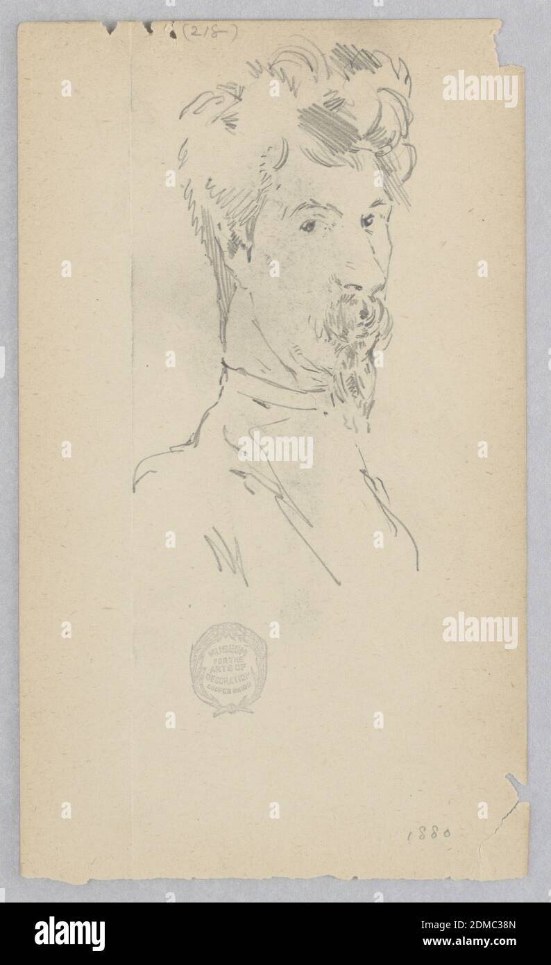 Man, Robert Frederick Blum, cuisine américaine, 1857–1903, Graphite sur papier vélin, croquis de trois quarts de longueur d'une figure masculine, États-Unis, 1880, figures, dessin Banque D'Images