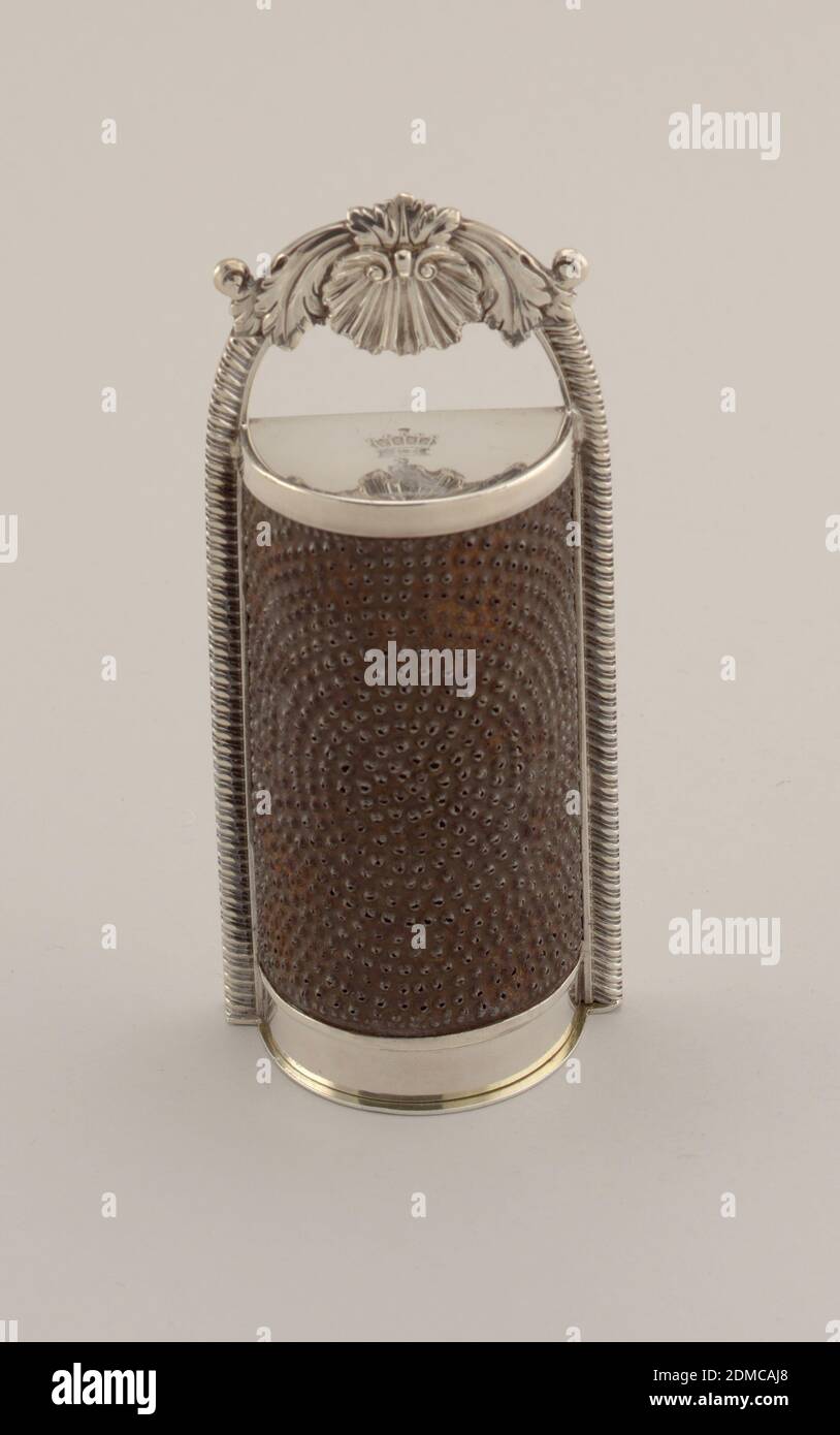 Râpe à muscade, argent, acier, laiton, Londres, Angleterre, 1812–13, travail des métaux, Arts décoratifs, râpe à muscade Banque D'Images