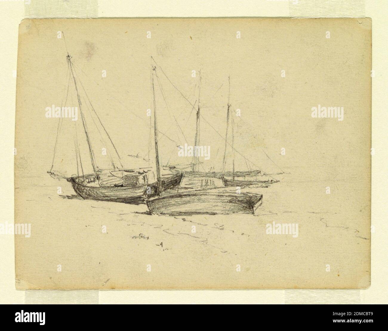 Bateaux de pêche sur la mer, Walter Clark, américain, 1848–1917, Graphite sur papier, les bateaux sont montrés dans le centre. La mer est montrée à droite., USA, 1884, Seascapes, dessin Banque D'Images
