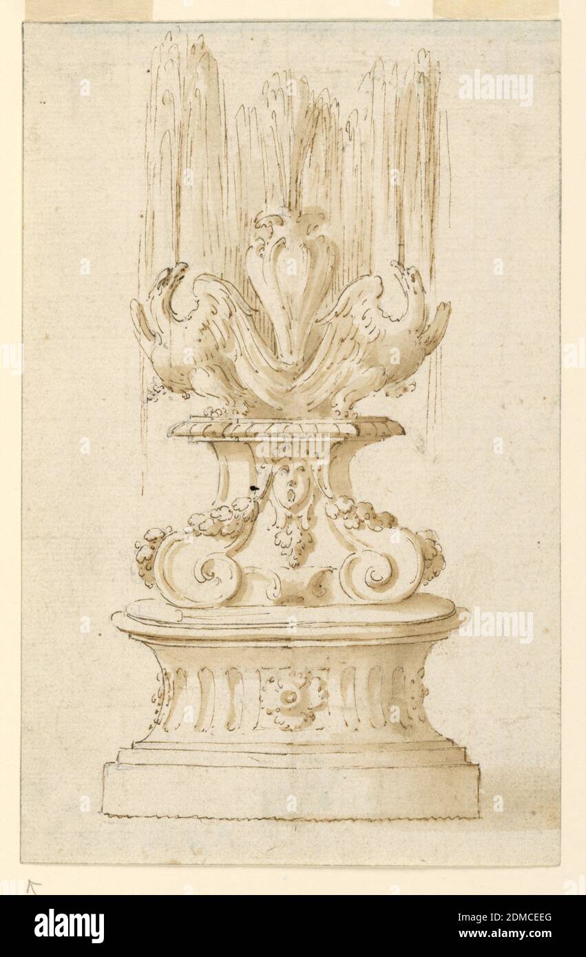 Fontaine avec deux aigles, stylo et encre brune, lavage brun support : papier blanc, Italie, 1750–1800, architecture, dessin Banque D'Images