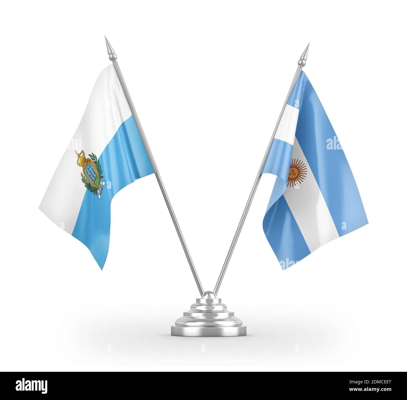 Drapeaux de table de l'Argentine et de Saint-Marin isolés sur la 3D blanche rendu Banque D'Images