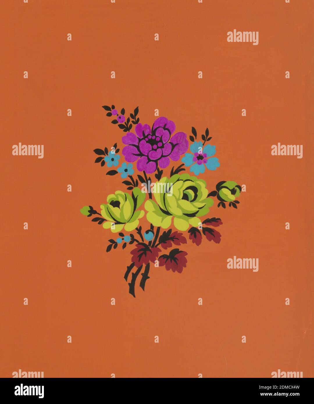 Polychrome floral groupe c, Herman A. Elsberg, (américain, 1869–1938), Gouache, Orange Tassel (soie?) Support : papier ivoire, Lyon, France, France, 1915, dessins textiles, dessin Banque D'Images