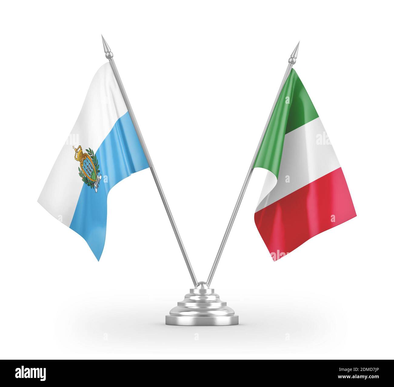 Italie et Saint-Marin drapeaux de table isolés sur blanc 3D rendu Banque D'Images