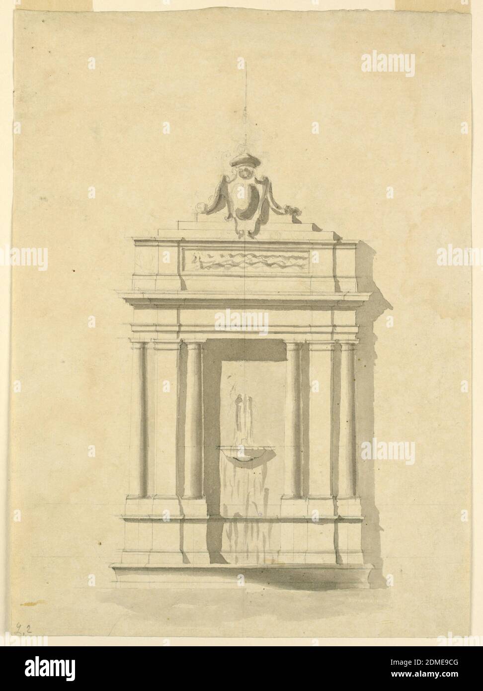 Fontaine murale, Graphite, lavage gris support: Papier peint à la crème, Rome, Italie, Italie, 1775, architecture, dessin Banque D'Images