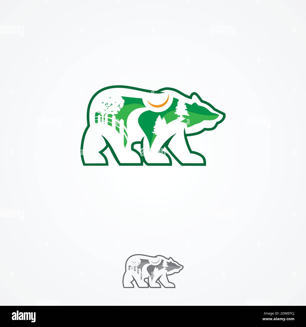 Entreprise de conception de paysage ou icône de studio d'aménagement paysager vert formant un ours. Symbole vectoriel d'arbres verts dans le parc forestier ou les terres boisées pour l'aménagement paysager Illustration de Vecteur