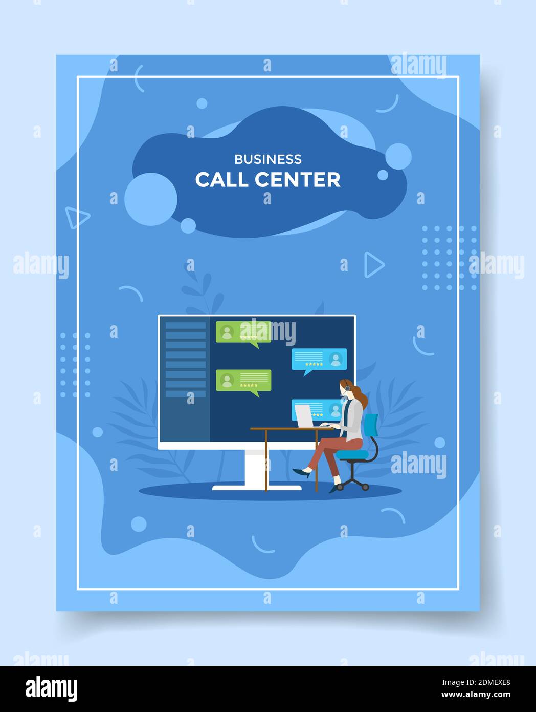 centre d'appels d'affaires les femmes assises utilisent des écouteurs pour ordinateur portable moniteur de discussion ordinateur pour modèle de bannières, prospectus, couverture de livres, magazines avec liquide Banque D'Images