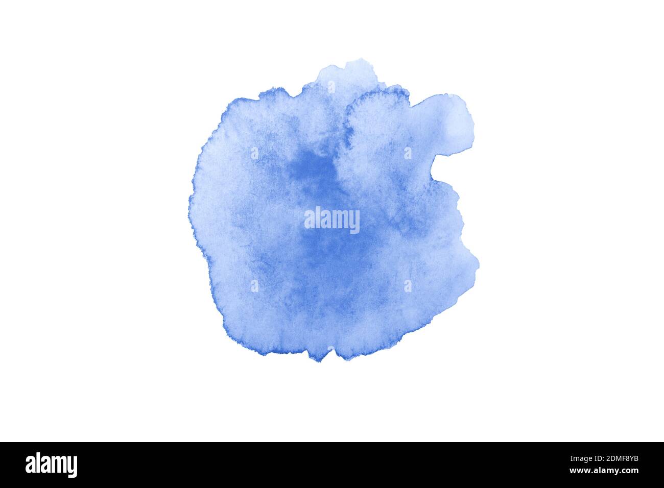 Blue spot on watercolor paper. Abstract blue spot on white background. Ink rain water drop. Banque D'Images