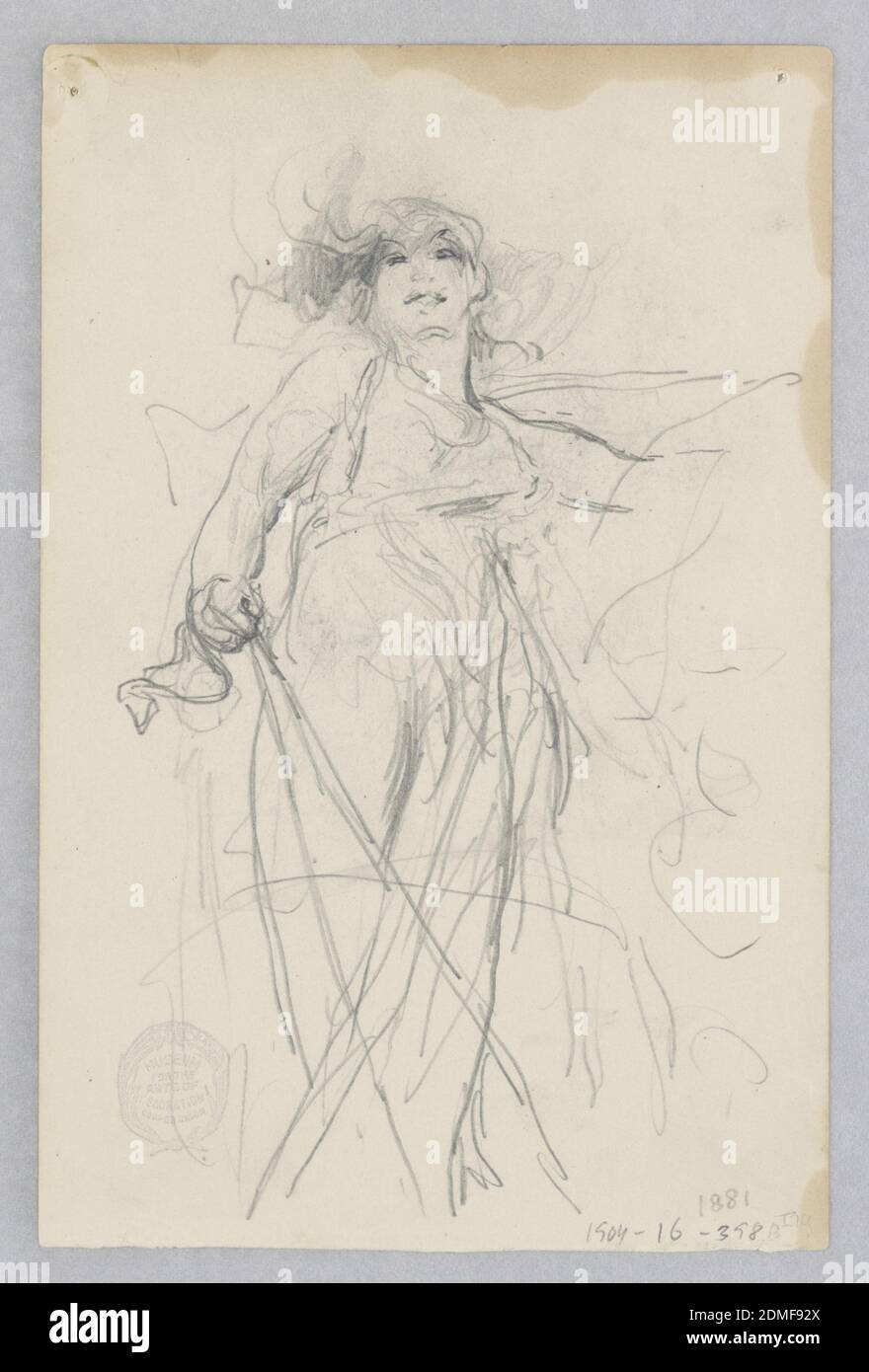 Woman, Robert Frederick Blum, cuisine américaine, 1857–1903, Graphite sur papier vélin, esquisse d'une figure féminine dans une longue robe., États-Unis, 1881, figures, dessin Banque D'Images