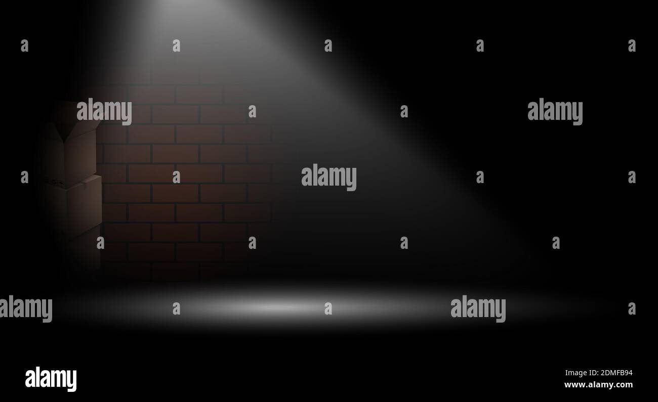 un faisceau lumineux illumine une allée sombre dans la grande ville. Sortir d'une situation difficile et de crise. Mur de briques dans la passerelle. Arrière-plan, illustration pour la conception. CR Illustration de Vecteur