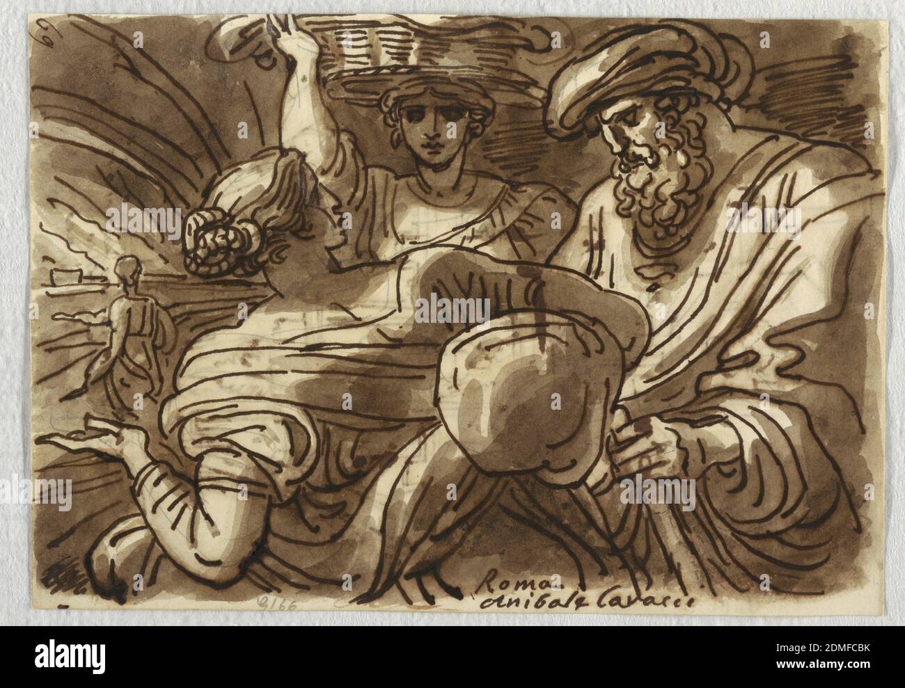 Deux femmes avec un panier, Felice Giani, italien, 1758–1823, stylo et encre, pinceau et brun aquarelle lavages sur papier, Italie, 1813–18, figures, dessin Banque D'Images