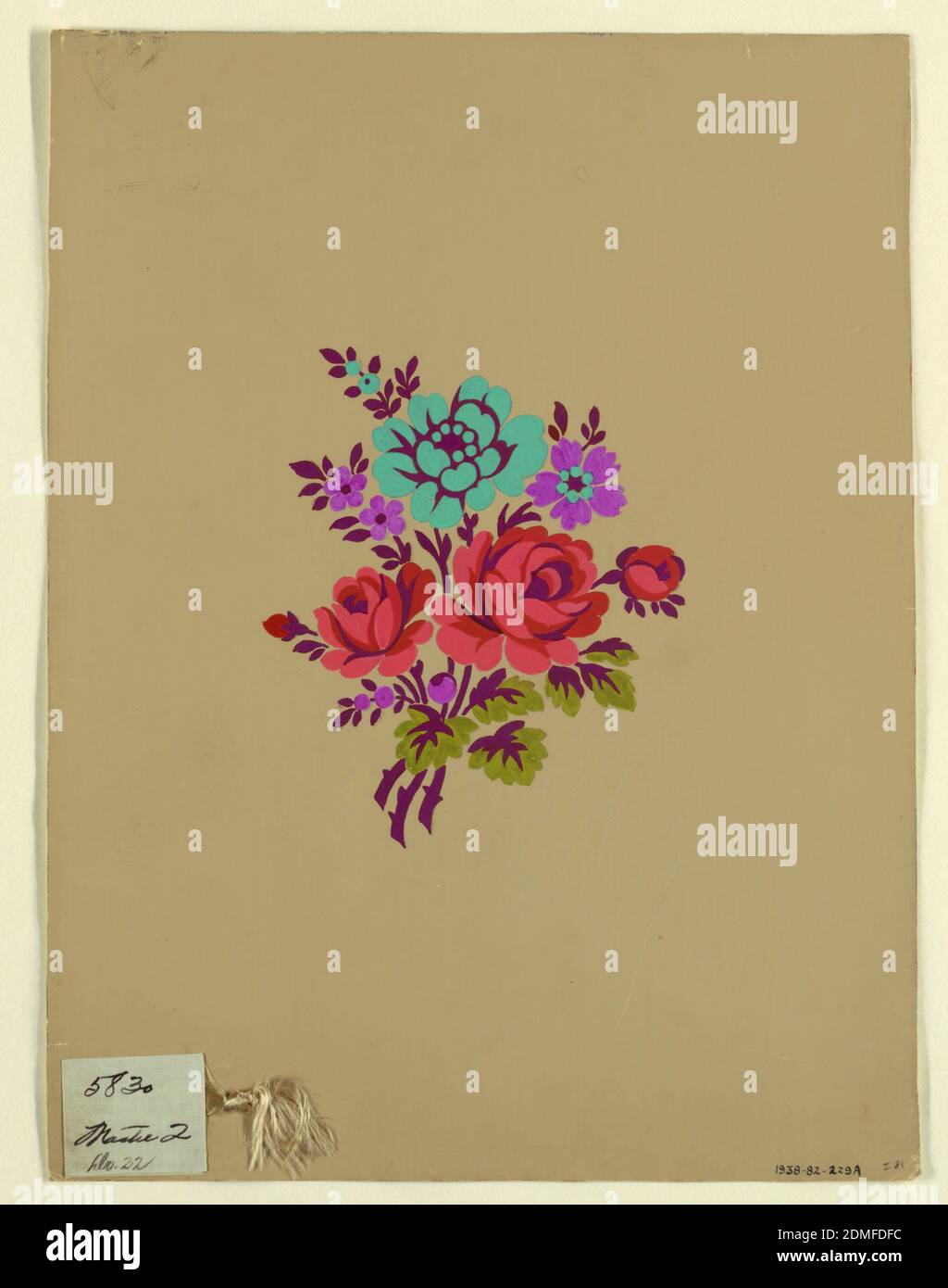 Polychrome floral groupe c, Herman A. Elsberg, (américain, 1869–1938), Gouache, beige pampille (soie?) Support : papier ivoire, Lyon, France, France, 1915, dessins textiles, dessin Banque D'Images