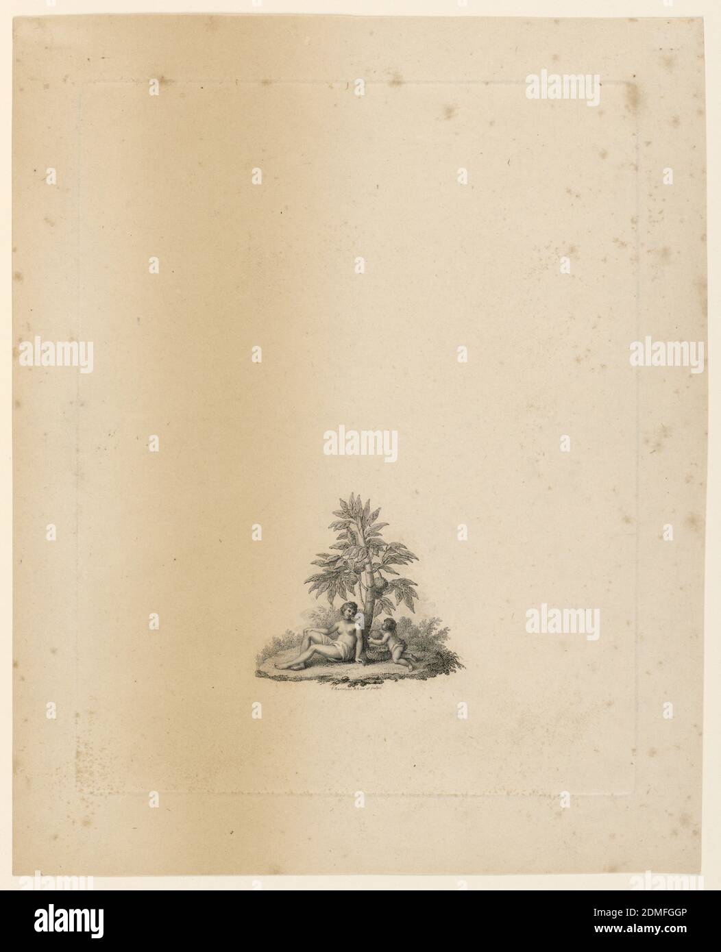 Vignette pour « les jardins » de l'Abbé de Lille, Francesco Bartolozzi, italien, active Angleterre, 1727–1815, gravure au trait sur papier, UNE femme et un enfant sous un palmier., Angleterre, 1798, Imprimer Banque D'Images