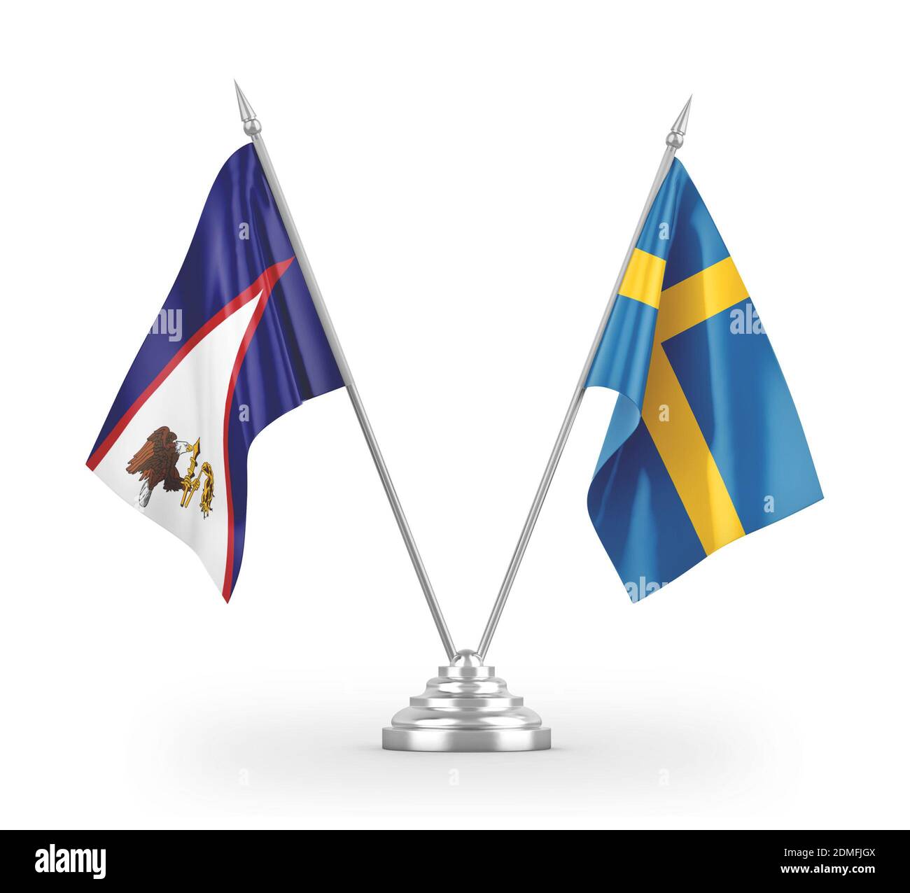 Drapeaux de table de la Suède et des Samoa américaines isolés sur la 3D blanche rendu Banque D'Images
