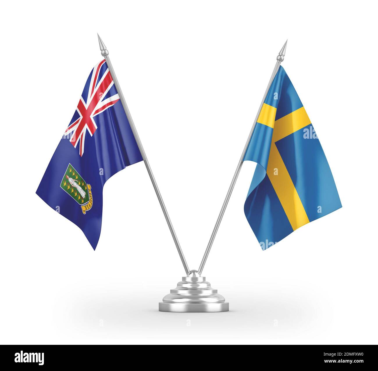 Suède et îles Vierges drapeaux de table britanniques isolés sur blanc Rendu 3D Banque D'Images