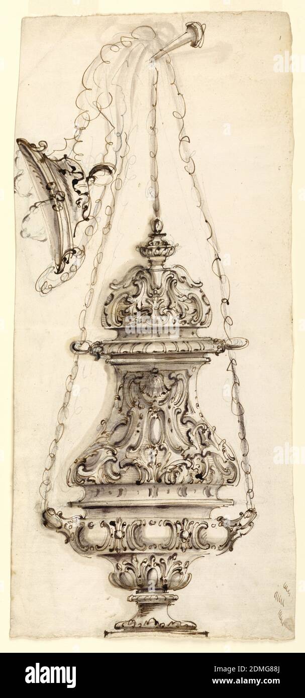 Censeur, stylo et encre brune, lavage brun, craie noire support: À vérifier, Italie, Italie, 1730–60, métallurgie, dessin Banque D'Images