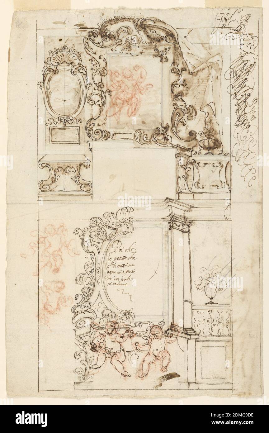 Autel, stylo et encre brune, rouge, craie noire, lavage brun sur papier blanc, 1650–75, architecture, dessin Banque D'Images