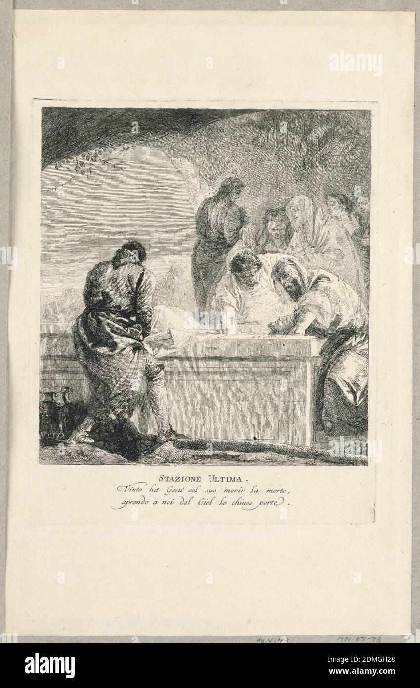 Via Crucis - Station XIV, l'Entombment, Giovanni Domenico Tiepolo, Italien, 1727 – 1804, Etching sur papier à la crème, état unique, Italie, ca. 1749, Imprimer Banque D'Images