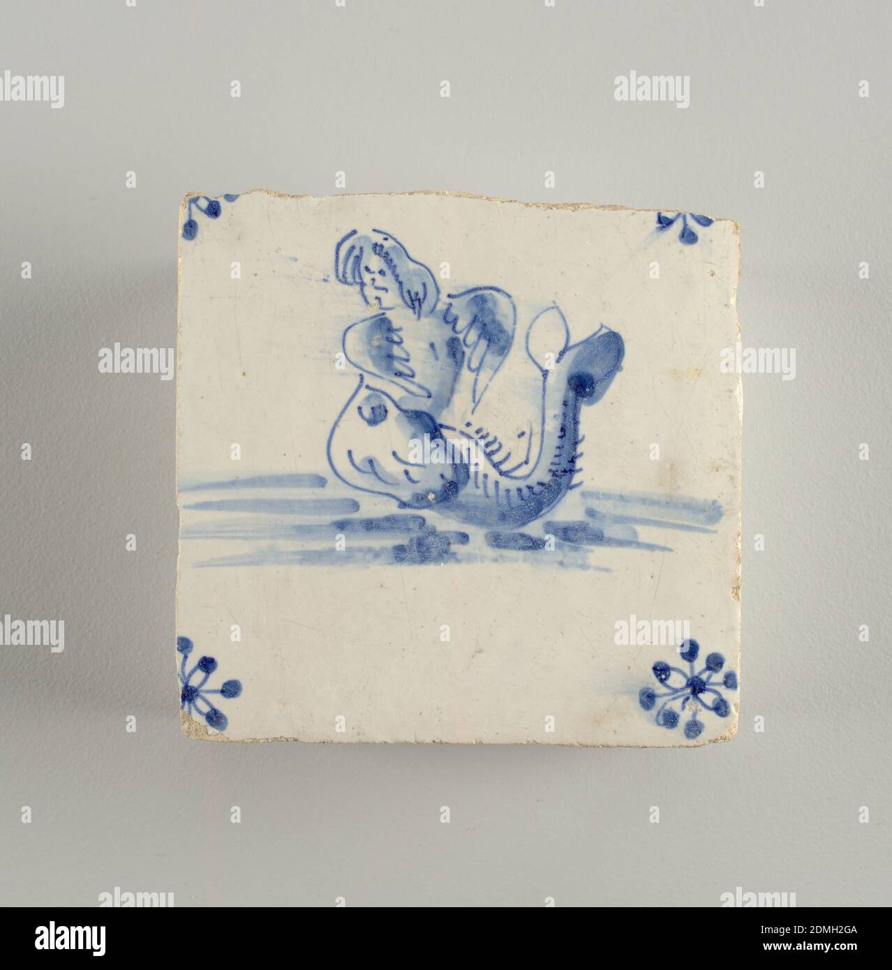 Carrelage, faïence émaillée, champs de blanc bleuâtre. Au centre, ID d'intérieur. Dans les coins, rosette., Frise, pays-Bas, 1701–25, tuiles, Arts décoratifs, carreaux Banque D'Images