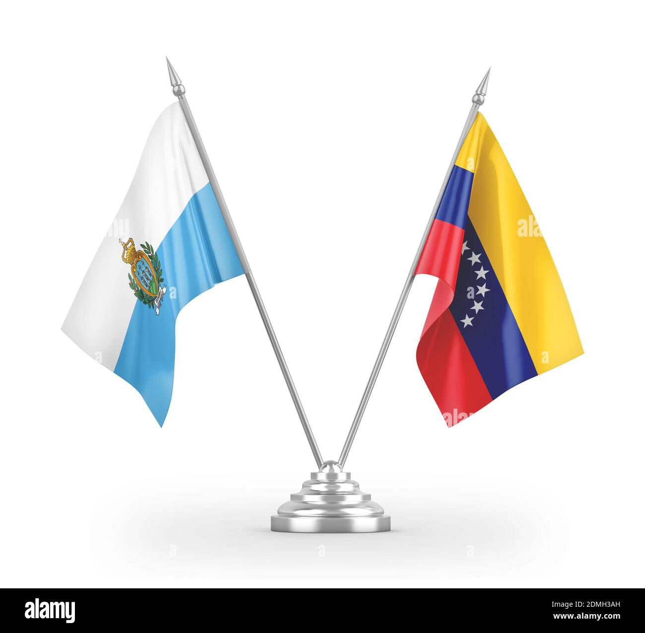 Drapeaux de table Venezuela et Saint-Marin isolés sur la 3D blanche rendu Banque D'Images