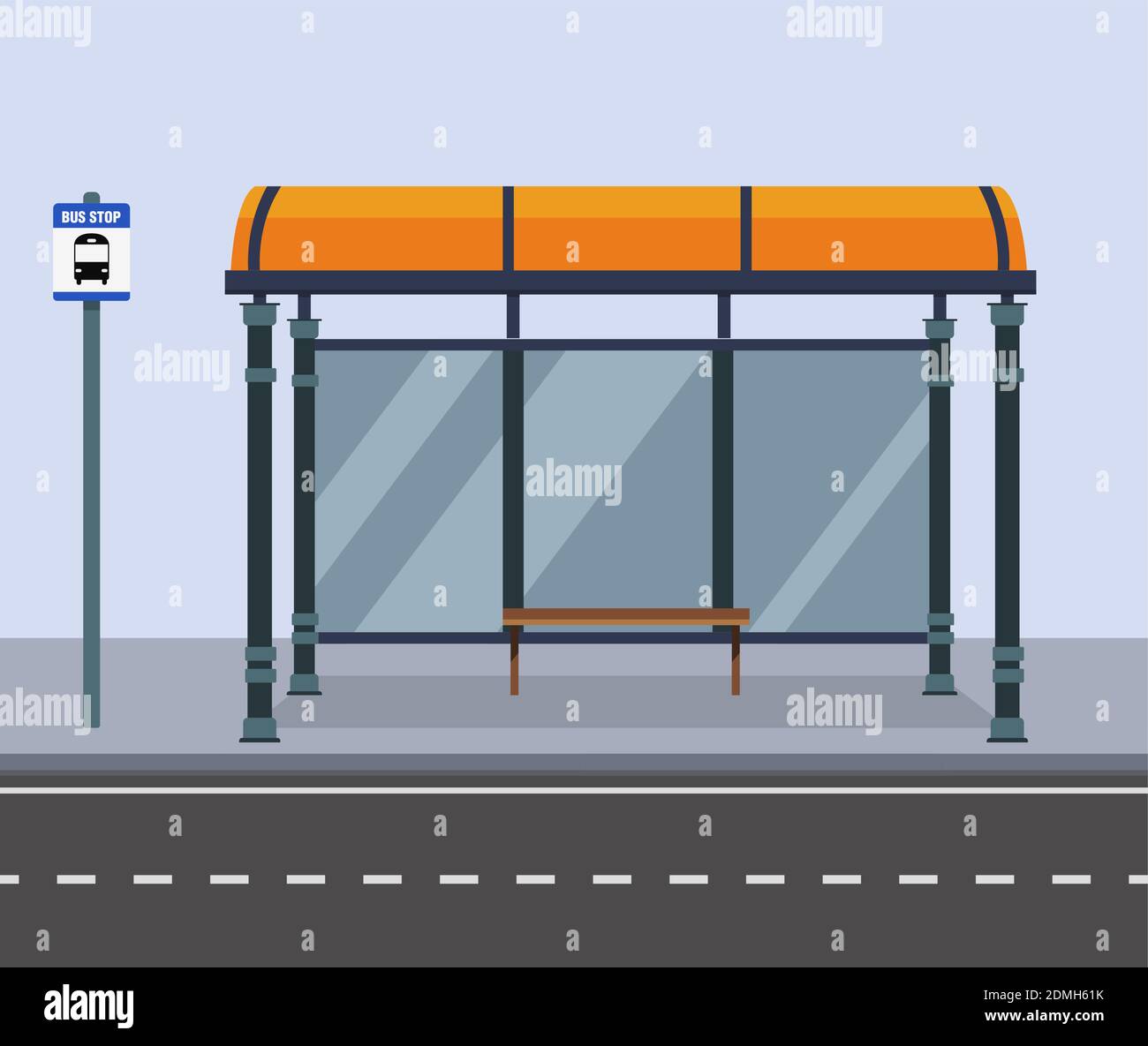 Arrêt de bus sur la rue City.public Road avec banc et bus Panneau stop.illustration vectorielle Illustration de Vecteur