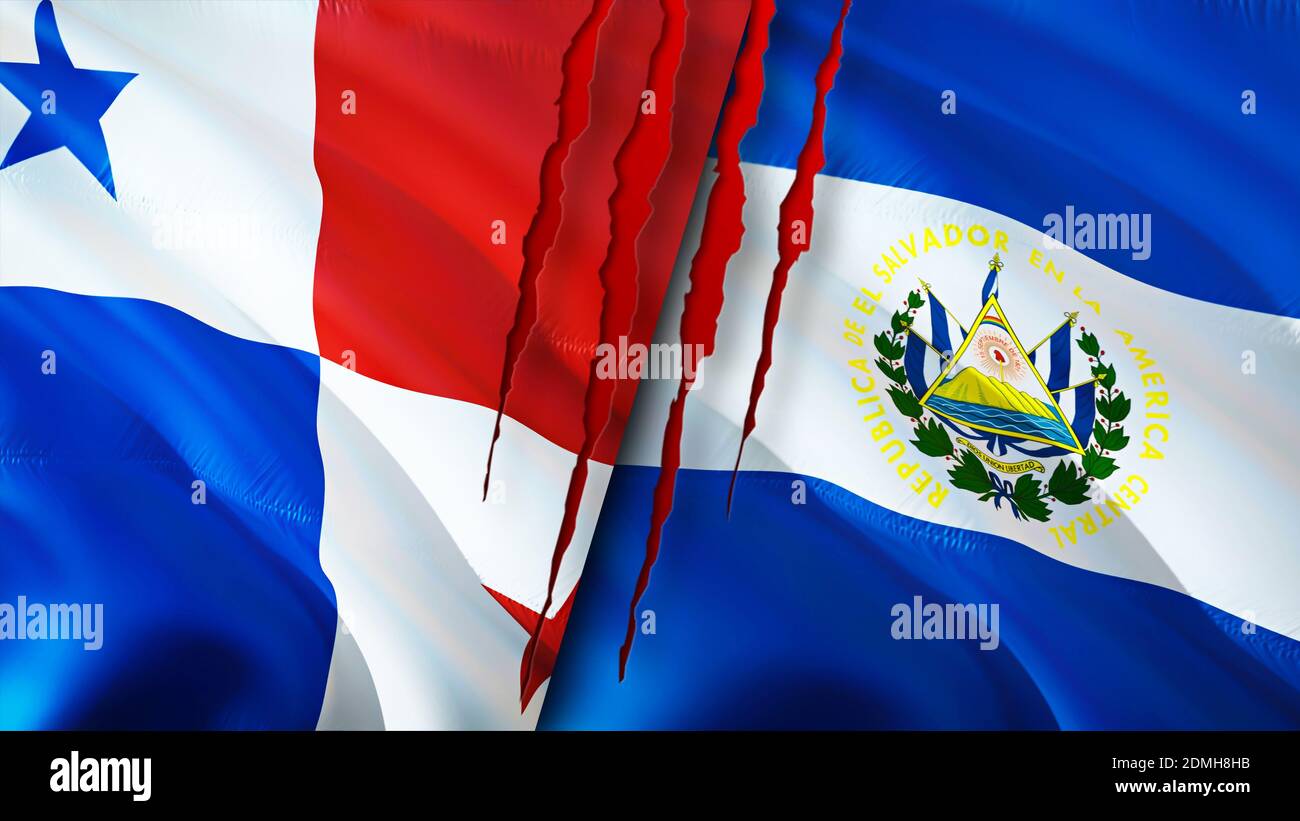 Panama and El Salvador flags with scar concept. Waving flag,3D rendering.  Panama and El Salvador conflict concept. Panama El Salvador relations  concep Photo Stock - Alamy